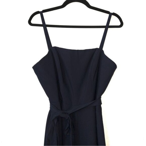 New Dessy Collection Midnight Navy Spaghetti Strap Crepe Sash Jumpsuit Size‎ 12 - Picture 3 of 9